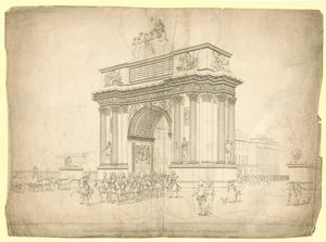 Widok łuku triumfalnego, który ma zostać wzniesiony w Hyde Park Corner autorstwa English School