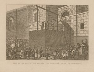 Widok egzekucji przed drzwiami dłużników Newgate autorstwa English School