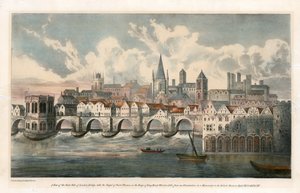 Widok na wschodnią stronę Old London Bridge z BM Royal MSS autorstwa English School