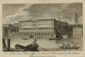 Widok na nowe urzędy publiczne w Somerset House, naprzeciwko Tamizy autorstwa English School