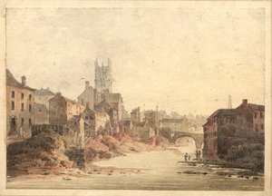 Widok na rzekę Irwell, Manchester, ok. 1820-30 (wc na papierze) autorstwa English School
