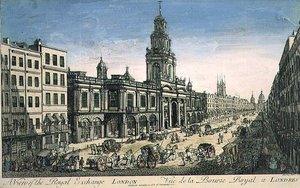 Widok na Royal Exchange, Londyn, grawerowane przez Pierre Moithey autorstwa English School