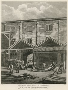 Widok na Skin Market w Leadenhall, w parafii St Peter upon Cornhill w Londynie autorstwa English School