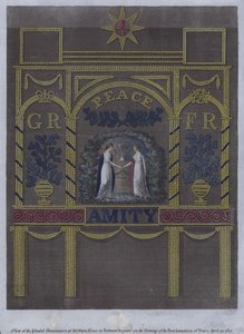 Widok wspaniałej iluminacji w domu M Ottona na Portman Square w Londynie w wieczór ogłoszenia pokoju, 29 kwietnia 1802 r. (kolorowa grawerunek) autorstwa English School