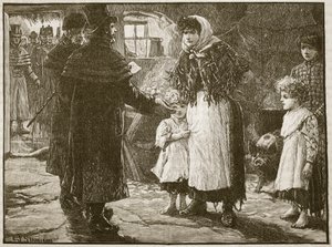 Wizyta Tithe Proctor, Irlandia, 1832, ilustracja z Cassells Illustrated History of England (zdjęcie w sepii) autorstwa English School