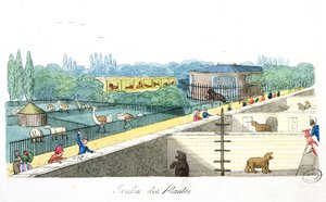 Odwiedzający Jardin de Plantes, Paryż, z De Paris a Douvres Rogera Bookema, 1822 r. autorstwa English School