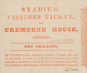 Bilet dla odwiedzających na stadion, Cremorne House, Londyn, wrzesień 1836 autorstwa English School