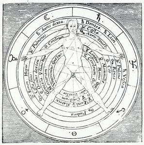 Figura witruwiańska, z "Utriusque Cosmi Historia" Roberta Fludda, wydana w 1617 r. (rycina) autorstwa English School