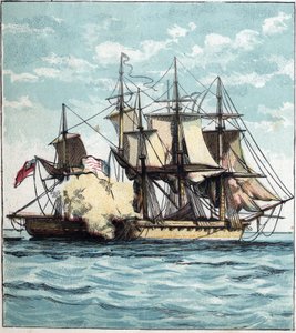 Wojna 1812 między Stanami Zjednoczonymi a Wielką Brytanią: fregata Chesapeake podczas bitwy morskiej z brytyjską fregatą „Shannon” w dniu 1 czerwca 1813 r. u wybrzeży Bostonu. „Chesapeake i Shannon” autorstwa English School