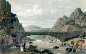 Waterloo Bridge nad rzeką Conwy, Walia (kolor grawerowany) autorstwa English School