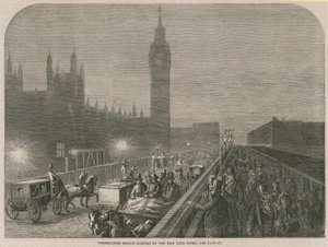 Westminster Bridge oświetlony nowym światłem wapiennym autorstwa English School
