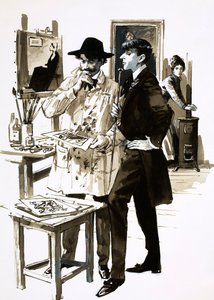 Whistler i Aubrey Beardsley (gwasz na papierze) autorstwa English School