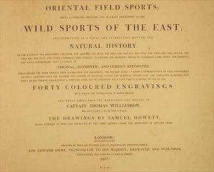 Dzikie Sporty Wschodu: frontyspis z „Oriental Field Sports, a Collection of Drawings”, wyd. przez Edwarda Orme autorstwa English School