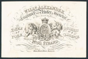 William Alexander, grawer i drukarz w ogóle do ich królewskich wysokości, karta handlowa autorstwa English School