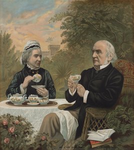 William Ewart Gladstone, brytyjski liberalny polityk i premier, pijący herbatę z żoną Harriet, 1891