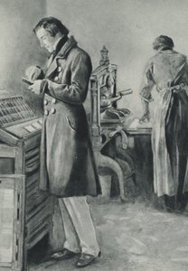 William Lloyd Garrison ustawia czcionkę dla swojej gazety autorstwa English School