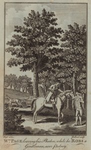 William Page opuszcza swojego Phoetona, gdy obrabowuje dżentelmena niedaleko Putney autorstwa English School