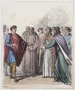 Wilhelm Normandii i Edward Wyznawca (kolorowy grawerunek) autorstwa English School