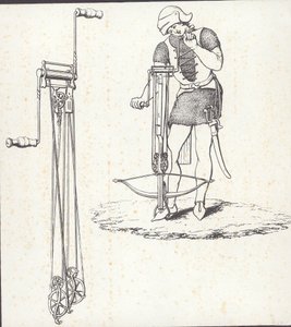 Mechanizm windy kotwicznej do napinania kuszy, ilustracja z „Ancient Armor” autorstwa English School