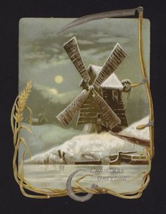 Wiatrak na śniegu (chromolitho) autorstwa English School