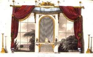 Zasłona okienna do buduaru, płyta 3 z Repozytorium Sztuki Ackermanna, wydana 1809 (kolor lito) autorstwa English School