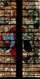 Okno w16 przedstawiające Jonasza wypuszczonego przez wieloryba autorstwa English School