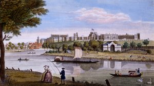 Zamek Windsor zza Tamizy, ok. 1760 (ręcznie barwiony grawerunek) autorstwa English School