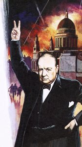 Winston Churchill podczas Blitz autorstwa English School