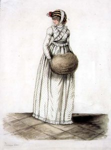 Kobieta w sukience grudniowej, ok. 1815 (akwarela i ołówek na papierze) autorstwa English School
