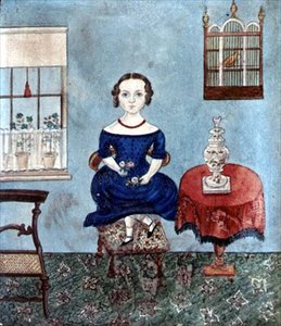 Młoda dziewczyna tańcząca na krześle we wnętrzu, ok. 1840 (akwarela na papierze) autorstwa English School