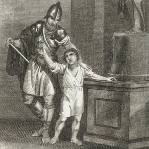 Młody Hannibal przysięgający wrogość Rzymianom (rycina) autorstwa English School