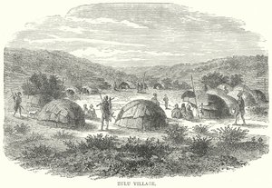 Wioska Zulu (grawerunek) autorstwa English School