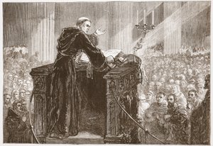 Zwingle naucza w katedrze w Zurychu, ilustracja z Historii protestantyzmu Jamesa Aitkena Wylie (1808-1890), wyd. 1878 autorstwa English School