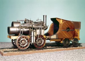 Model w skali 1:10 pierwszej lokomotywy zbudowanej przez Marca Seguina (1786-1875) dla kolei St. Etienne-Lyon (drewno i metal)