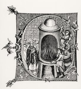 Historyczny inicjał C z Divinorum Officiorum Williama Duranda, ilustracja z Science and Literature in the Middle Ages and Renaissance, napisana i rytowana przez Paula Lacroix, 1878 ( autorstwa English School English School
