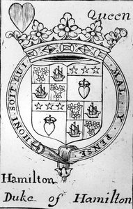 Karta do gry przedstawiająca herb księcia Hamilton autorstwa English School English School