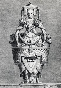 Wazon antropomorficzny, grecka panna młoda, grawer Ennemond-Alexandre Petitot (1727-1801) z Masquerade la Grecque, Suite des Vases and Cheminees, Parma autorstwa Ennemond Alexandre (after) Petitot