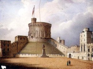 Tablica Worcester przedstawiająca Okrągłą Wieżę, Zamek Windsor, jedna z pary, ok. 1830-40 (porcelana) (para patrz 72834) autorstwa Enoch Doe