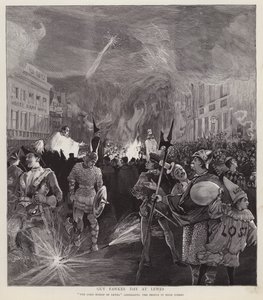 Procesja z okazji Dnia Guya Fawkesa w Lewes, Sussex, 5 listopada 1892 (lito) autorstwa Enoch Ward