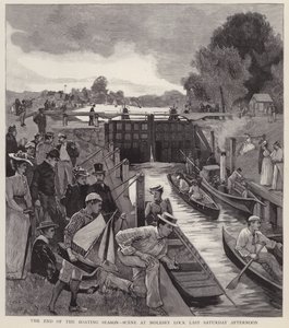 Koniec sezonu żeglarskiego: scena w śluzie Molesey na Tamizie, Surrey (litografia)
