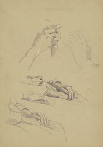 Sześć studiów dłoni, ok. 1870-90 (grafit i kreda na papierze brązowym)