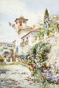 Andaluzyjski dom i ogród latem (ołówek i w/c) autorstwa Enrique Marin Higuero