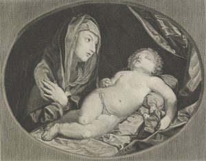 Dziewica z rękami skrzyżowanymi na piersi patrząca na śpiące niemowlę Chrystus, w..., 1770-1834. autorstwa Ephraim Gottlieb Krüger