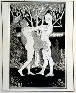 Adam i Ewa (niewinność), z księgi Juda zilustrowanej przez Efraima Mojżesza Liliena (1874-1925). Lilian uważany jest za ojca ikonografii syjonistycznej, tworzonej w stylu Jugendstil (niemieckiej secesji). Zilustrował Judę (1900), księgę biblijną