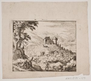 Górzysty krajobraz z zamkiem i wędrowcem autorstwa Erasmus Sigismund Resch