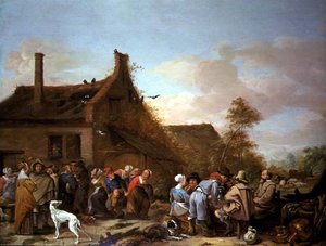 Chłopi bawiący się przed karczmą autorstwa Erasmus de Bie