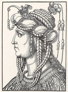 „Portret Sułtana Rokselana (Russelazie (Rus) lub Hurrem (z domu Anastasia Lisovska, ok. 1500-1558) żony sułtana Sulejmana Wspaniałego”” Drzeworyt Erharda Schoena (1491-1592) ok. 1532 Herzogliches Museum Gotha