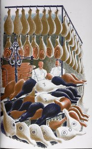 Widok wewnątrz sklepu mięsnego. autorstwa Eric Ravilious