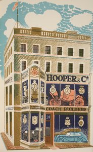 Konstruktor powozów, ilustracja z „High Street” J.M. Richardsa, wydrukowana przez Curwen Press, wyd. przez Życie na wsi, 1938 autorstwa Eric Ravilious