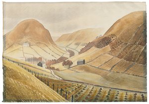 Stooks i farmy kukurydziane — Hill Farm, Capel-y ffin, Walia, 1938 autorstwa Eric Ravilious